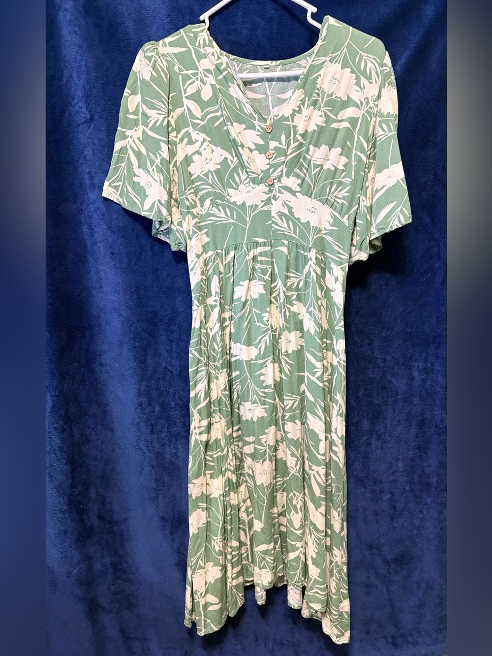 Green Cottagecore Floral Midi Dress